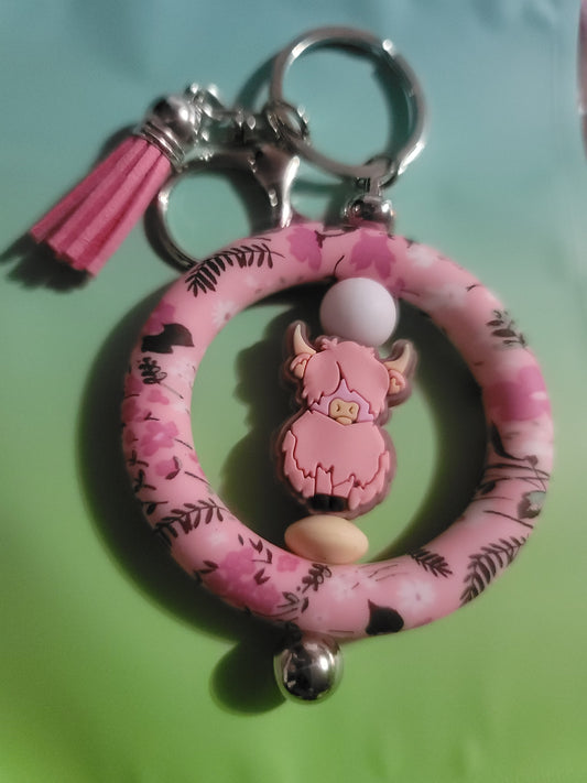 Pink Highland Cow Keychain
