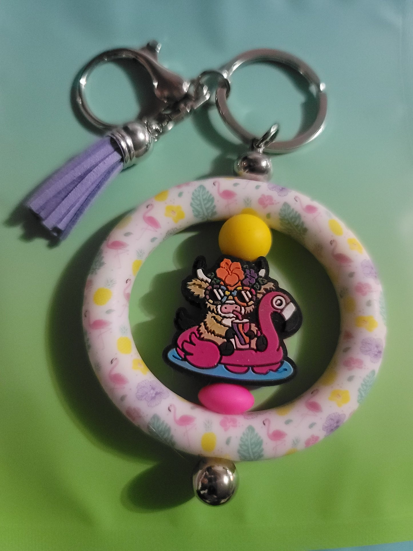 Tropical Highland Cow Keychain