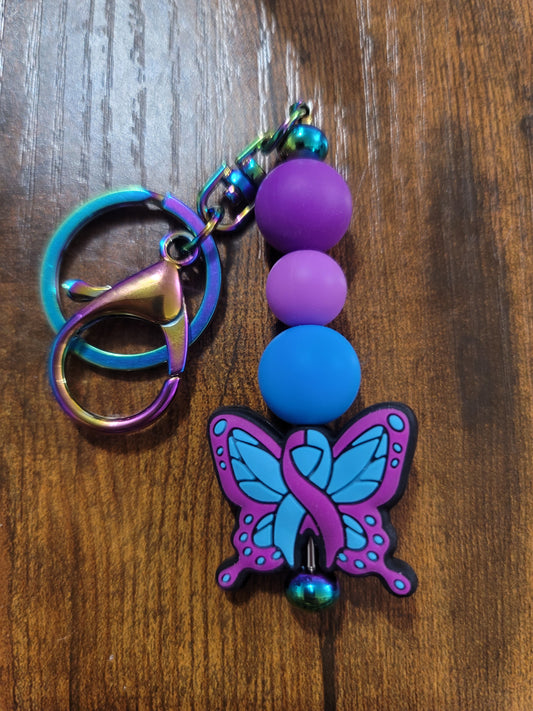 Purple and Blue Ribbon Keychain